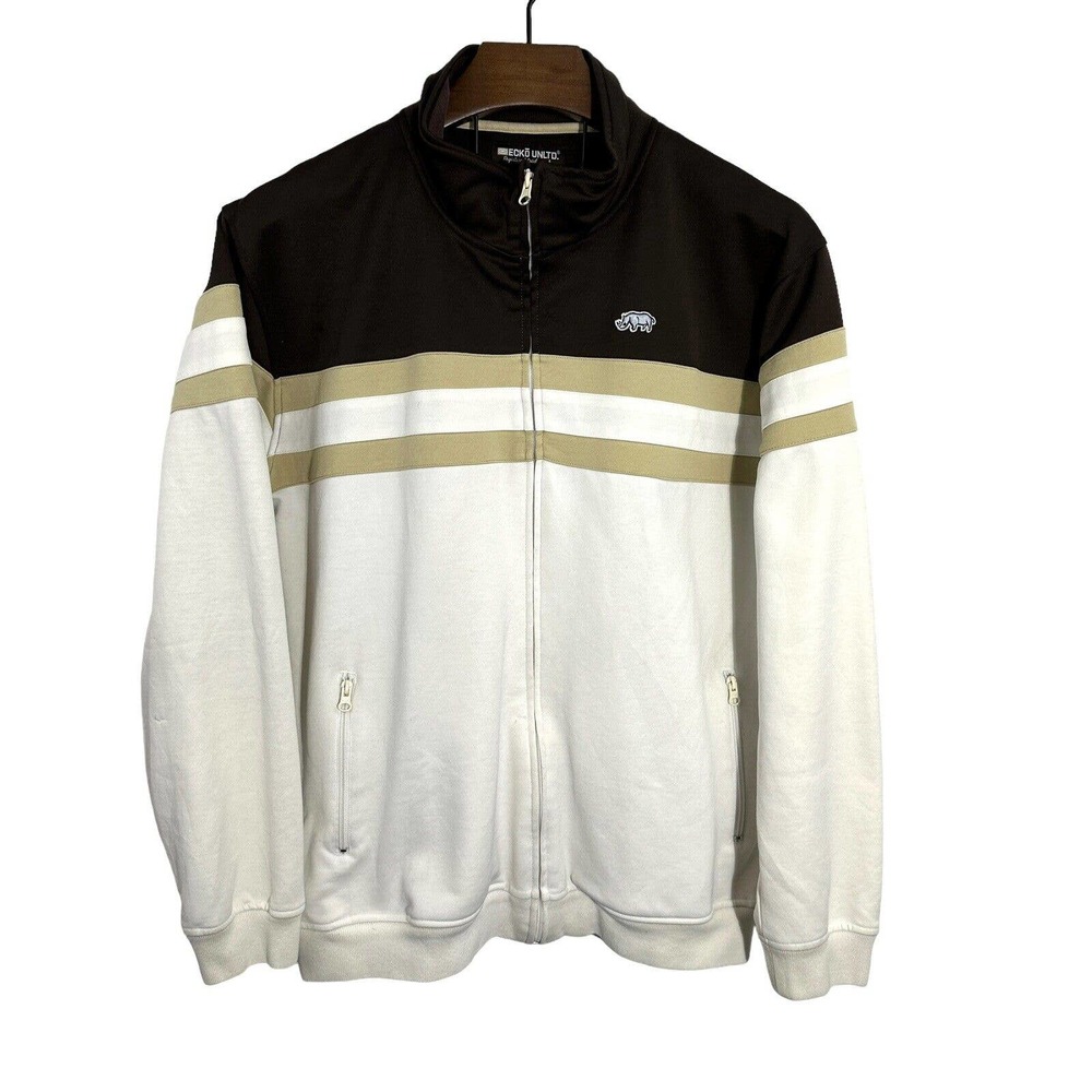 Vintage Ecko Unltd Striped Brown Full Zip Track Jacket Pockets‎ XL